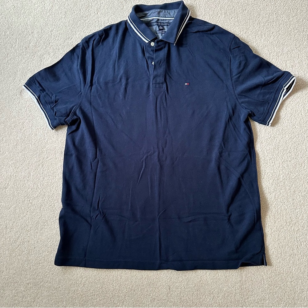 Tommy Hilfiger Men's Navy Short Sleeve Polo Shirt With White Trim Size XL